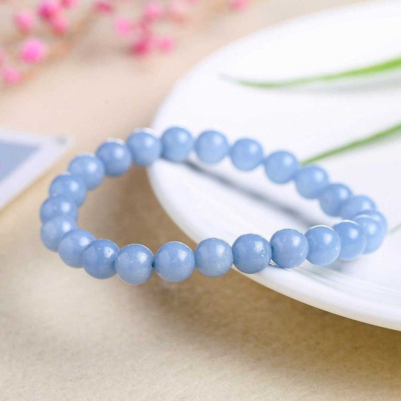 8mm Natural Angelite Stone Bracelet - No : BR0900