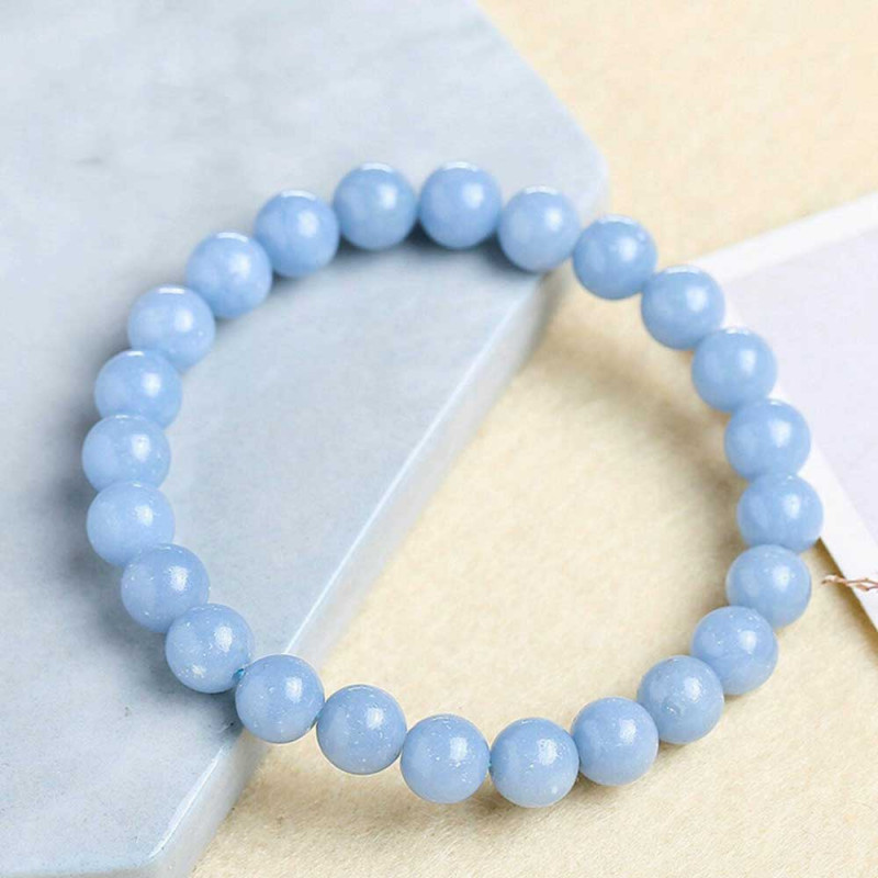 8mm Natural Angelite Stone Bracelet - No : BR0900