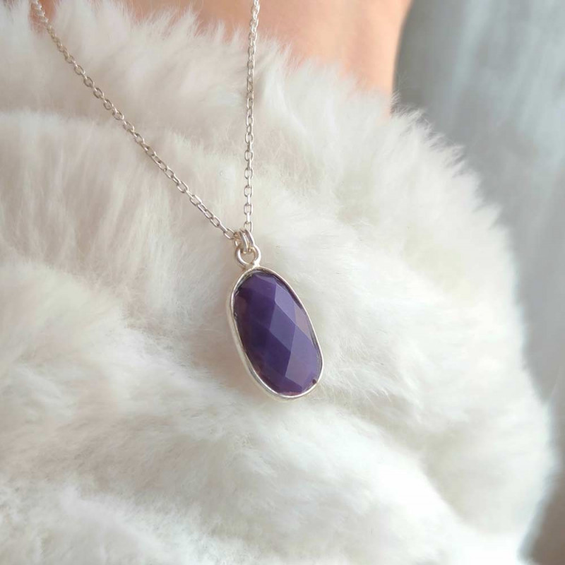 925 Silver Charoite Stone Pendant 