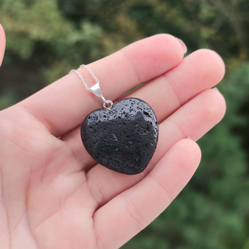 925 Silver Natural Lava Stone Pendant - Heart of Love