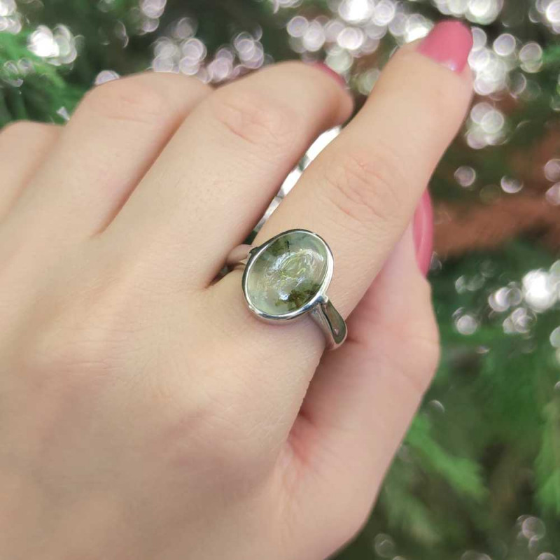 925 Silver Natural Prehnite Stone Ring - No : 1100