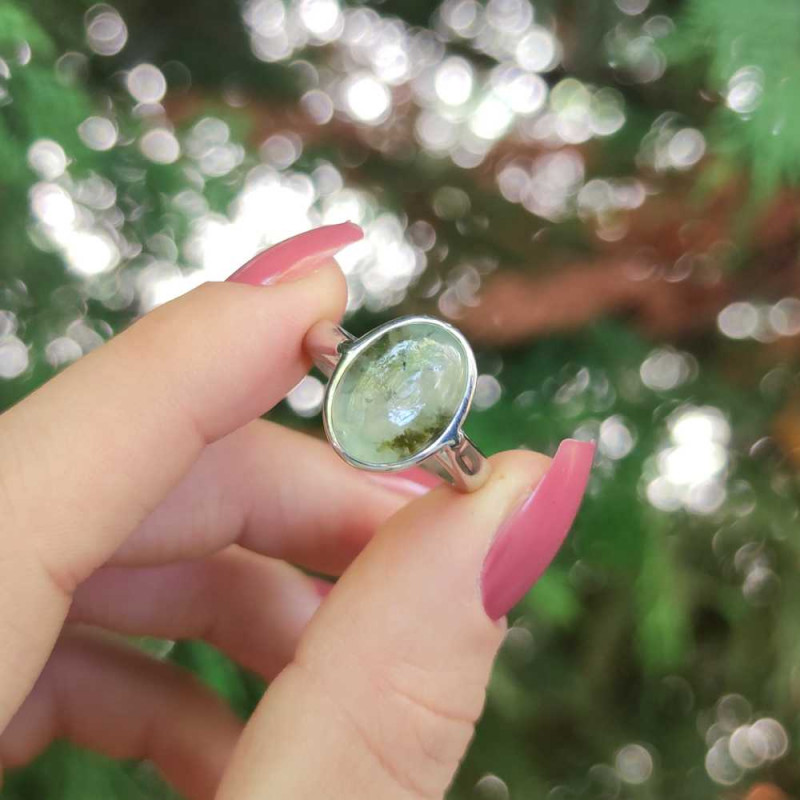 925 Silver Natural Prehnite Stone Ring - No : 1100