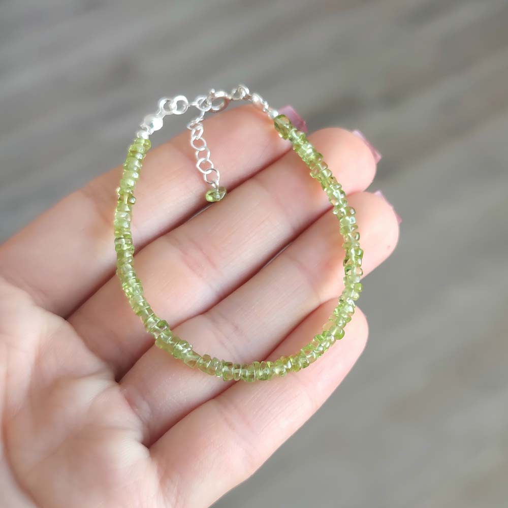 925 Sterling Silver Bracelet , Peridot Stone Bracelet