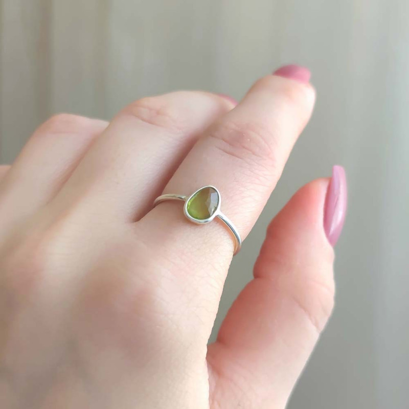 925 Silver Natural Peridot Stone Ring