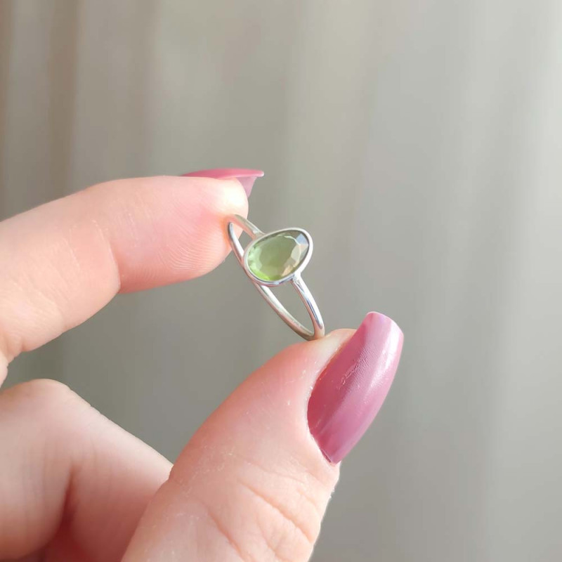 925 Silver Natural Peridot Stone Ring