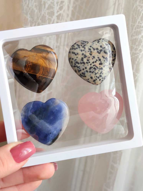 Heart Stone Collection 1 - Contains 4 Different Hearts , Rose Quartz - Japer - Sodalite - Tiger Eye