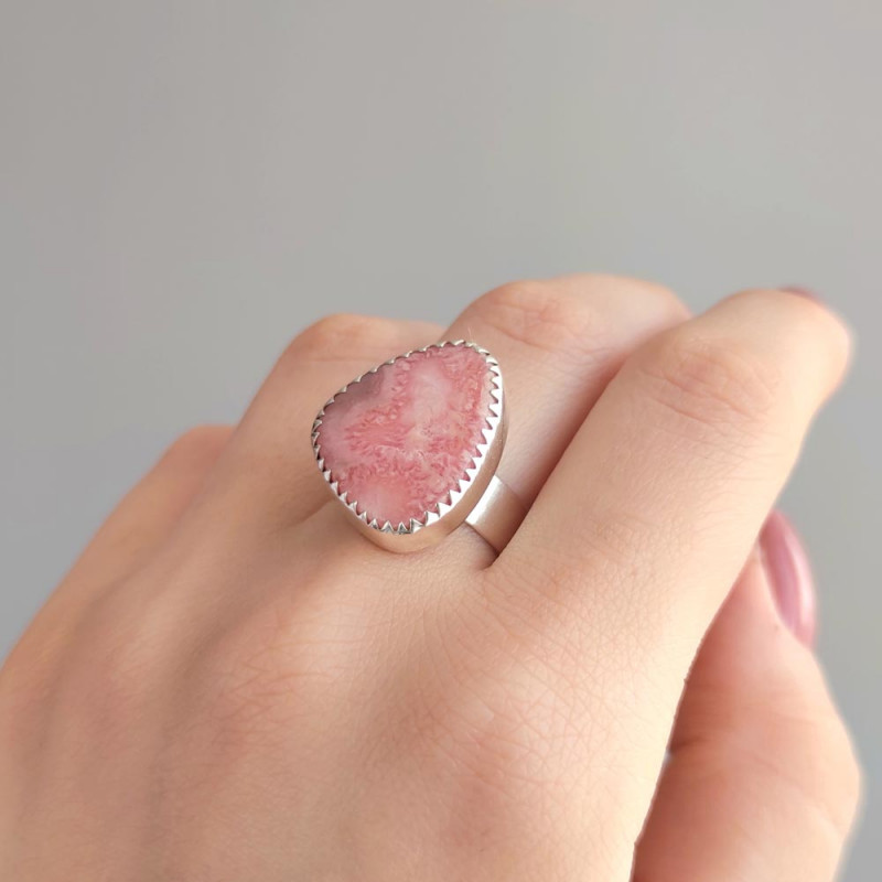 925 Silver Natural Rhodochrosite Stone Ring