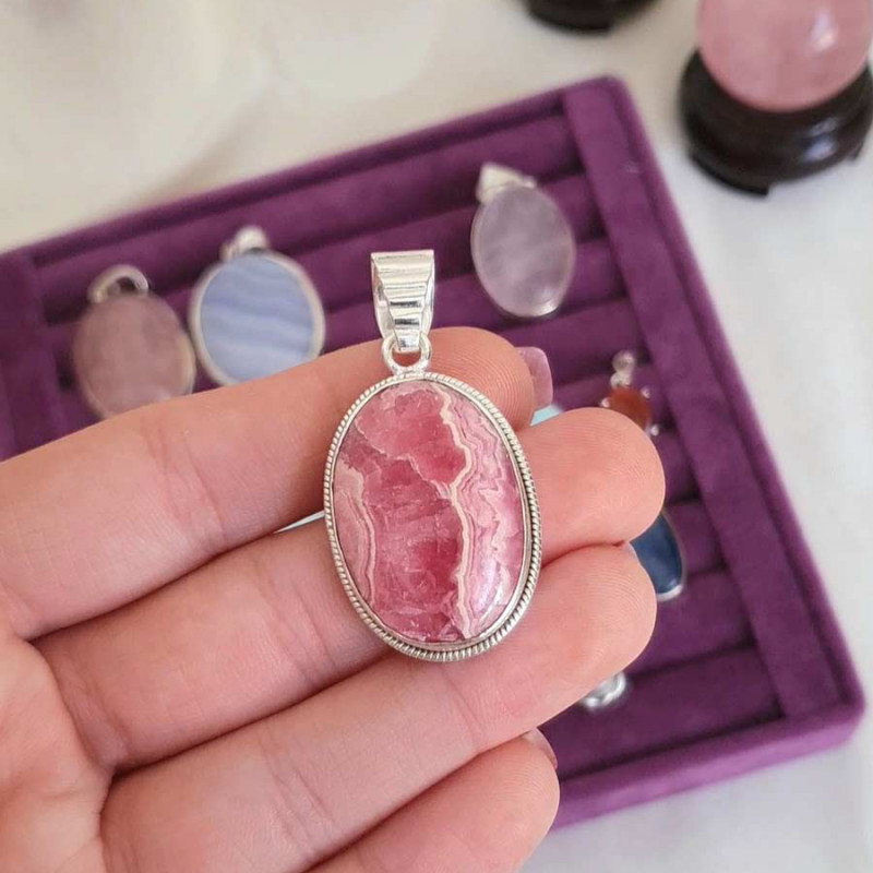 925 Silver Natural Rhodochrosite Stone Pendant