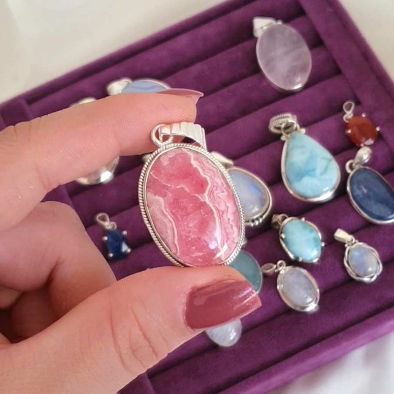 925 Silver Natural Rhodochrosite Stone Pendant