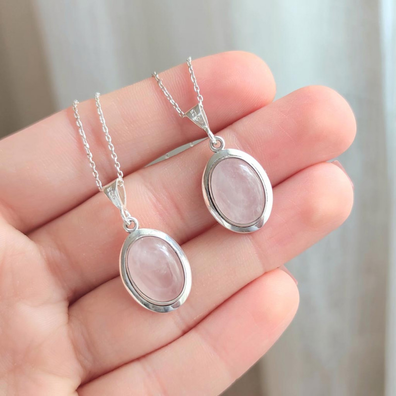 925 Silver Natural Rose Quartz Stone Pendant 