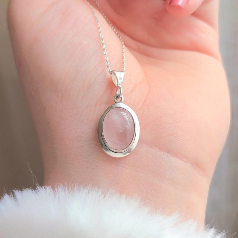 925 Silver Natural Rose Quartz Stone Pendant 