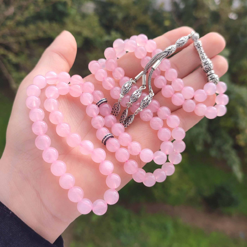 925 Silver 8mm Rose Quartz Rosary