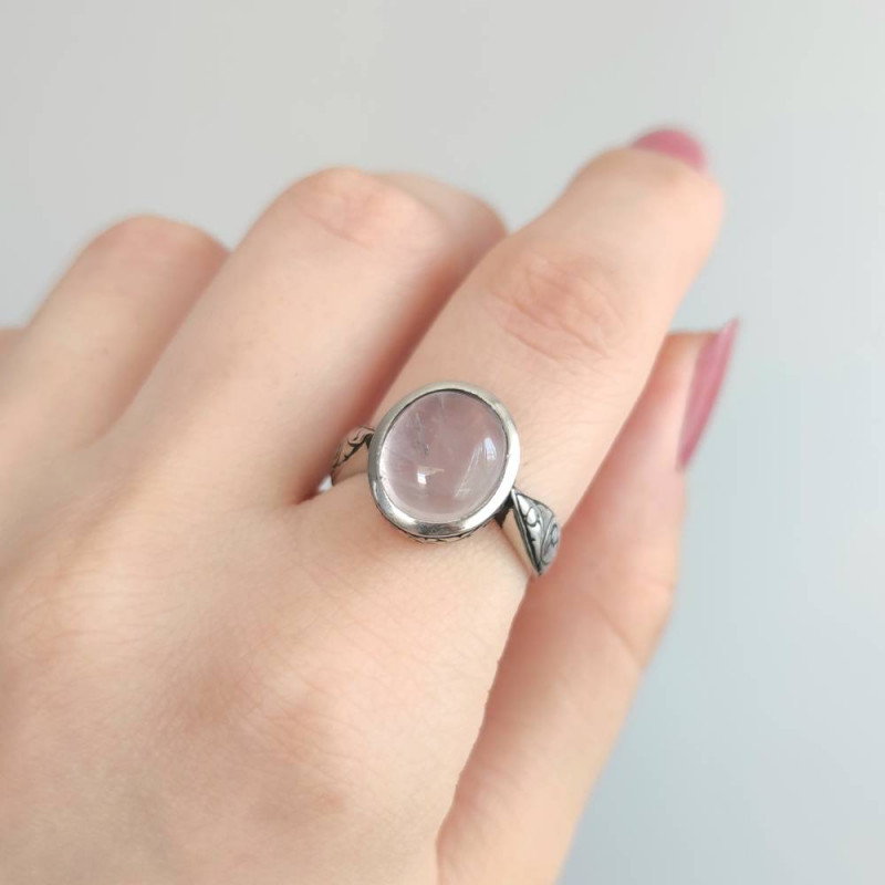 925 Silver Natural Rose Quartz Stone Ring - Special Ring Design