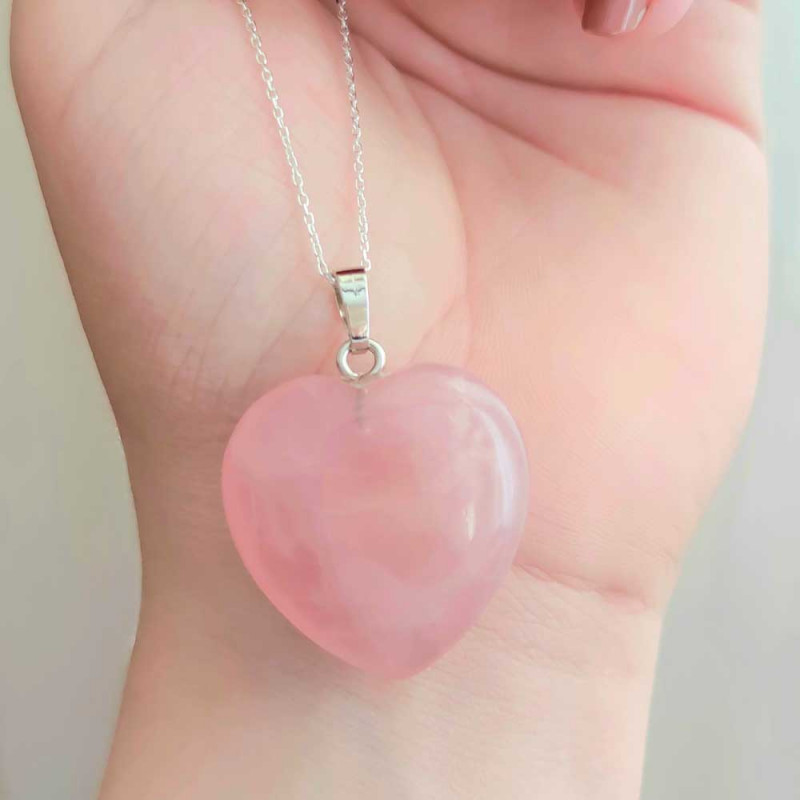 925 Silver Natural Rose Quartz Stone Pendant - Heart of love