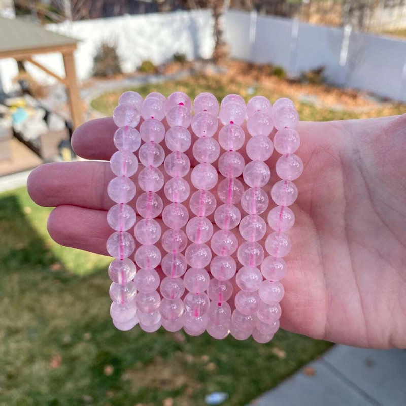 8mm Natural Asian Rose Quartz Stone Bracelet