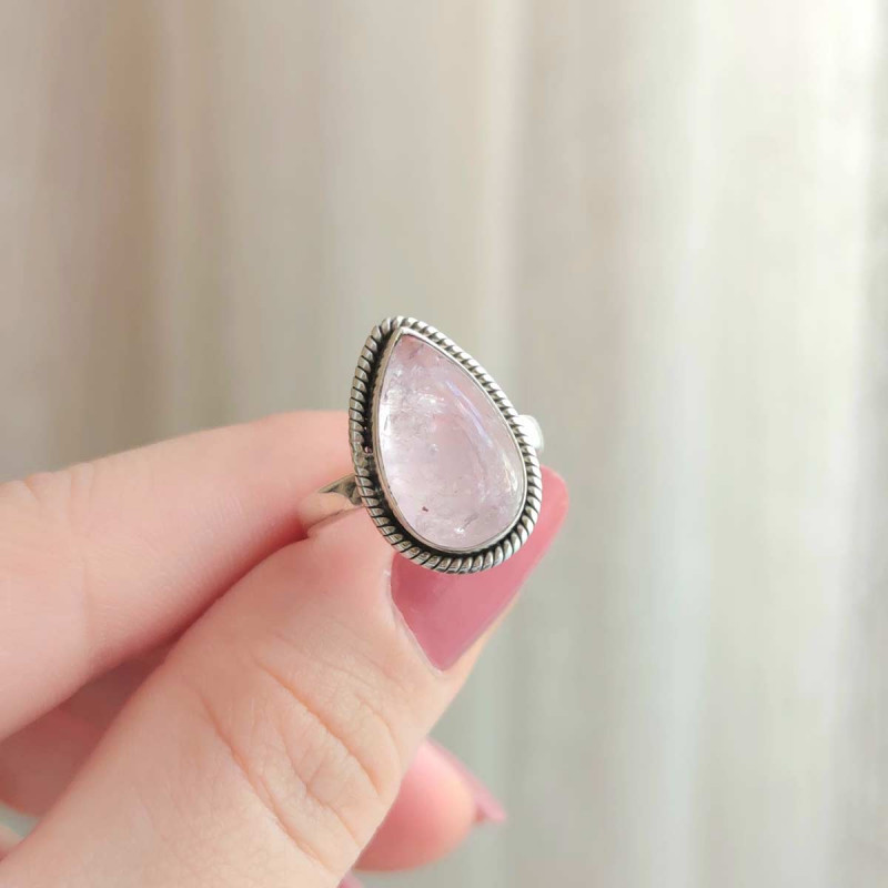 925 Silver Natural Rose Quartz Stone Ring