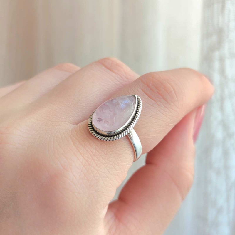 925 Silver Natural Rose Quartz Stone Ring