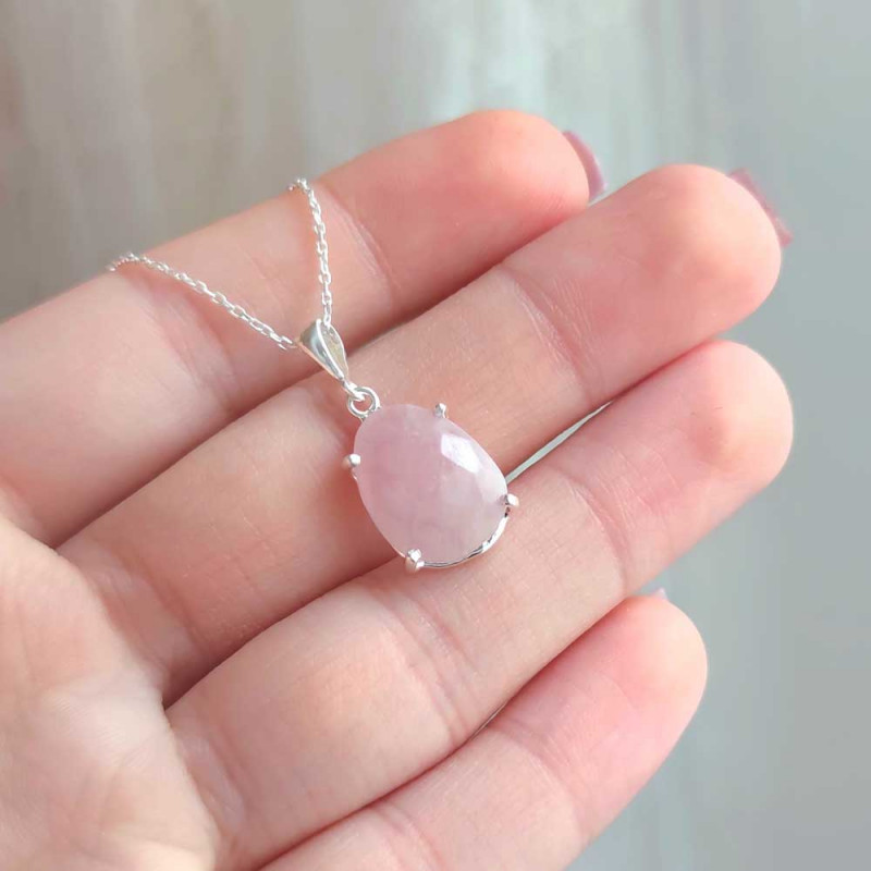 925 Silver Natural Rose Quartz Stone Pendant 