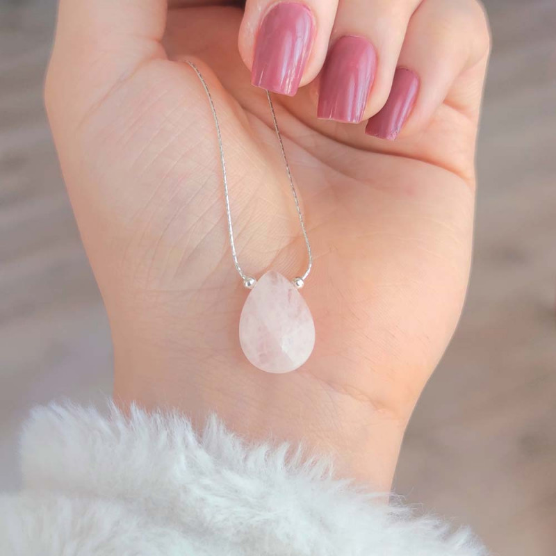 925 Silver Natural Rose Quartz Stone Pendant 