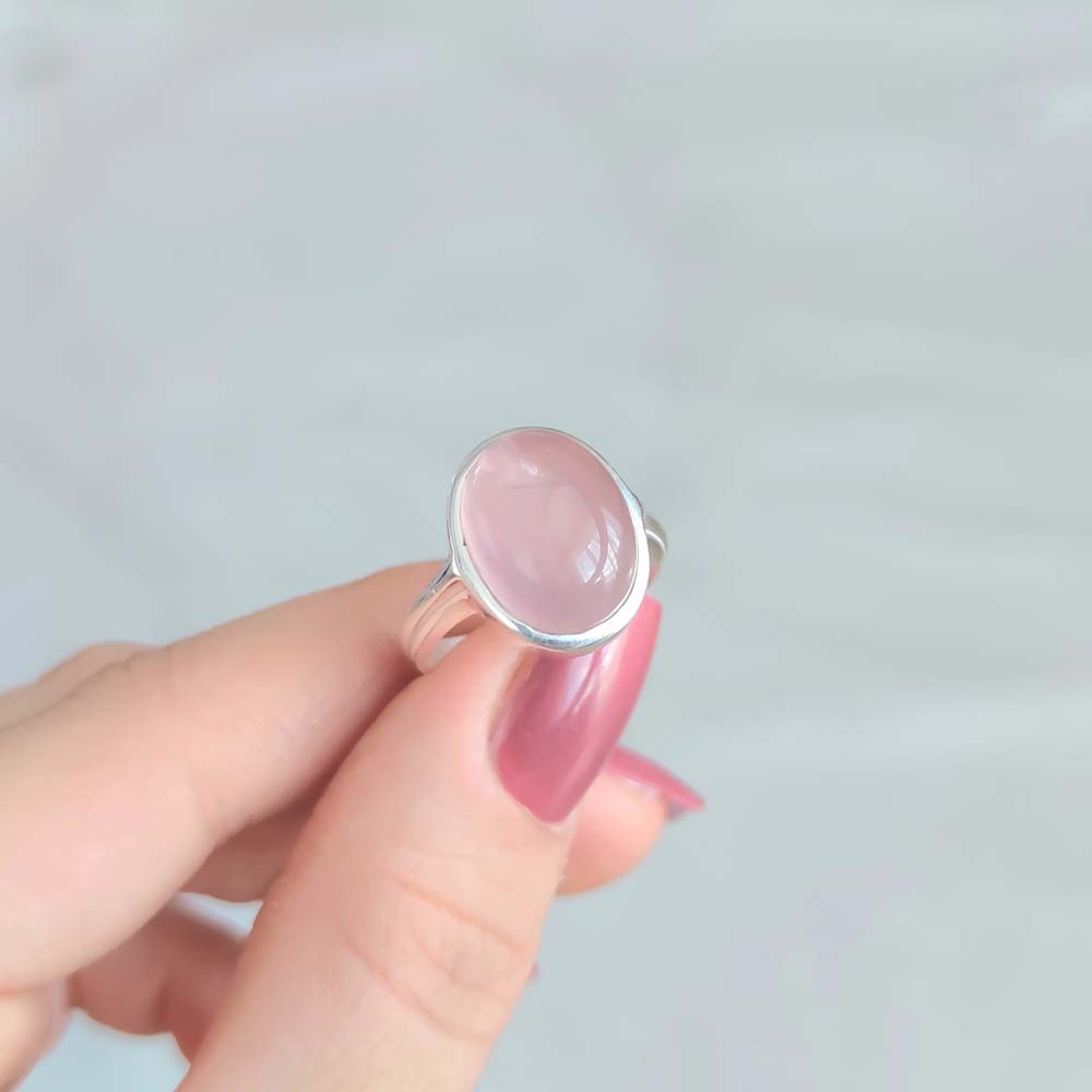 925 Silver Natural Rose Quartz Stone Ring - No : 1100