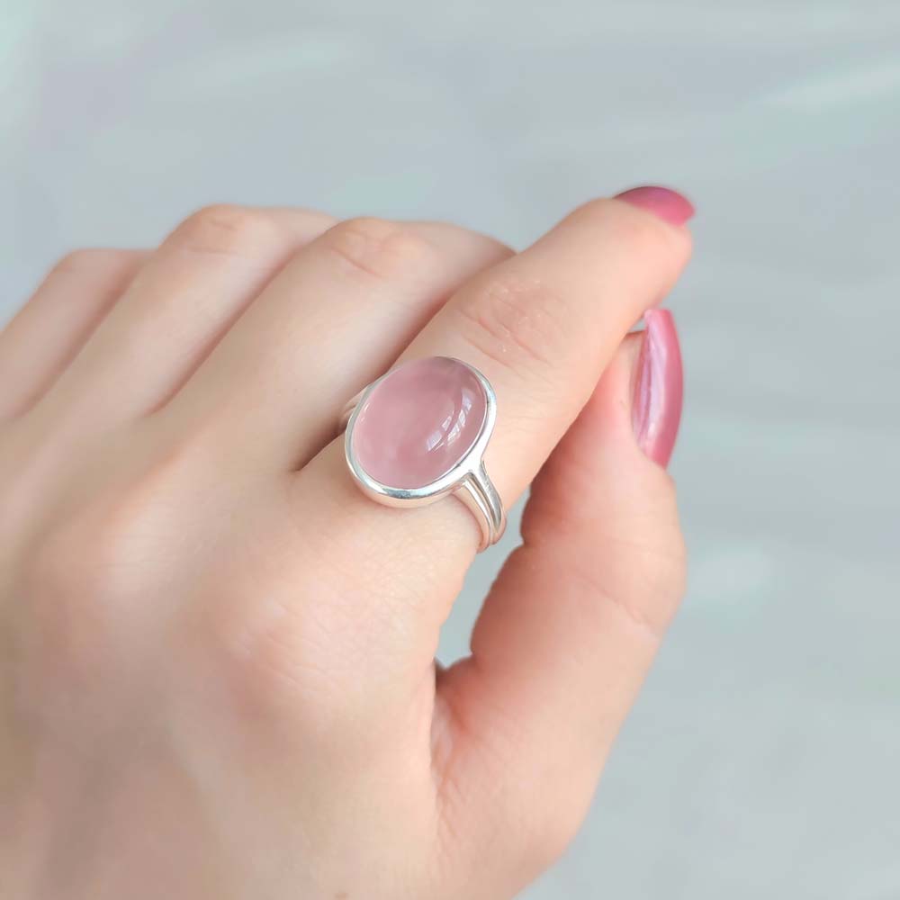 925 Silver Natural Rose Quartz Stone Ring - No : 1100