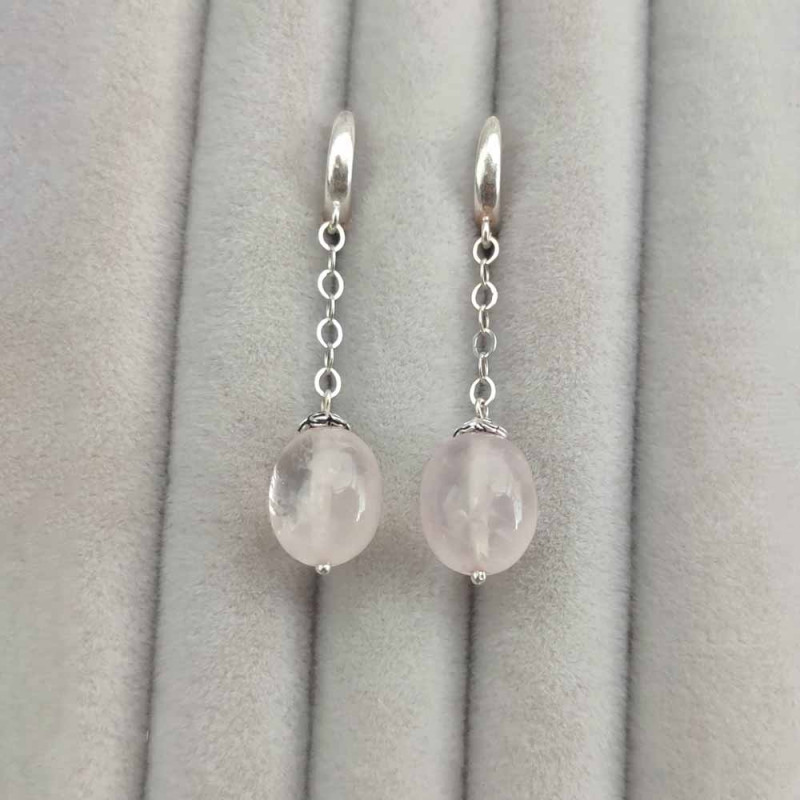 925 Silver Natural Rose Quartz Stone Earring