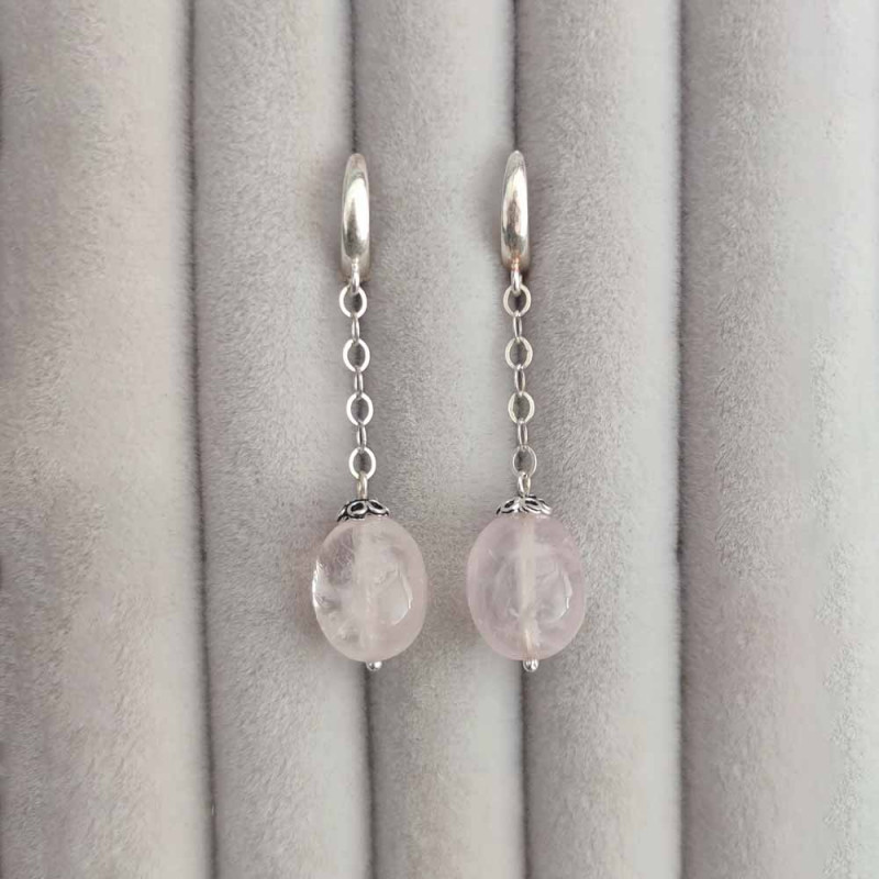 925 Silver Natural Rose Quartz Stone Earring