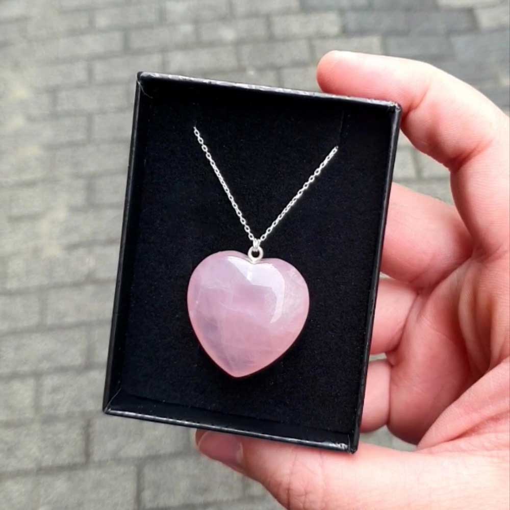 925 Silver Natural Rose Quartz Stone Pendant - Heart of love