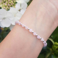 925 Sterling Silver Bracelet , Rose Quartz Stone Bracelet