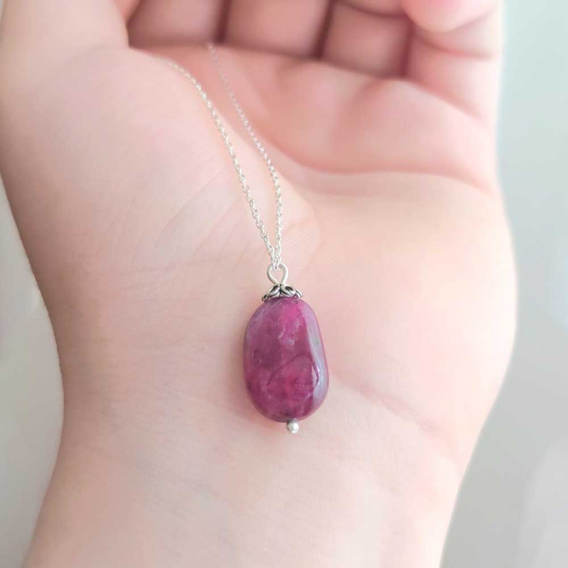 925 Silver Natural Red Ruby Stone Pendant - Natural Shape