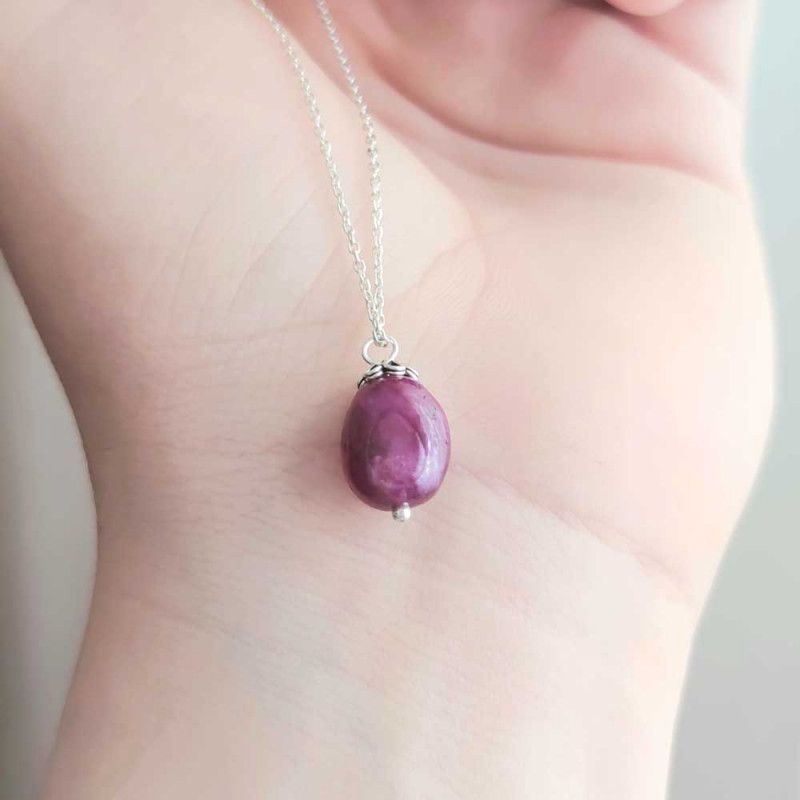 925 Silver Natural Red Ruby Stone Pendant - Natural Shape