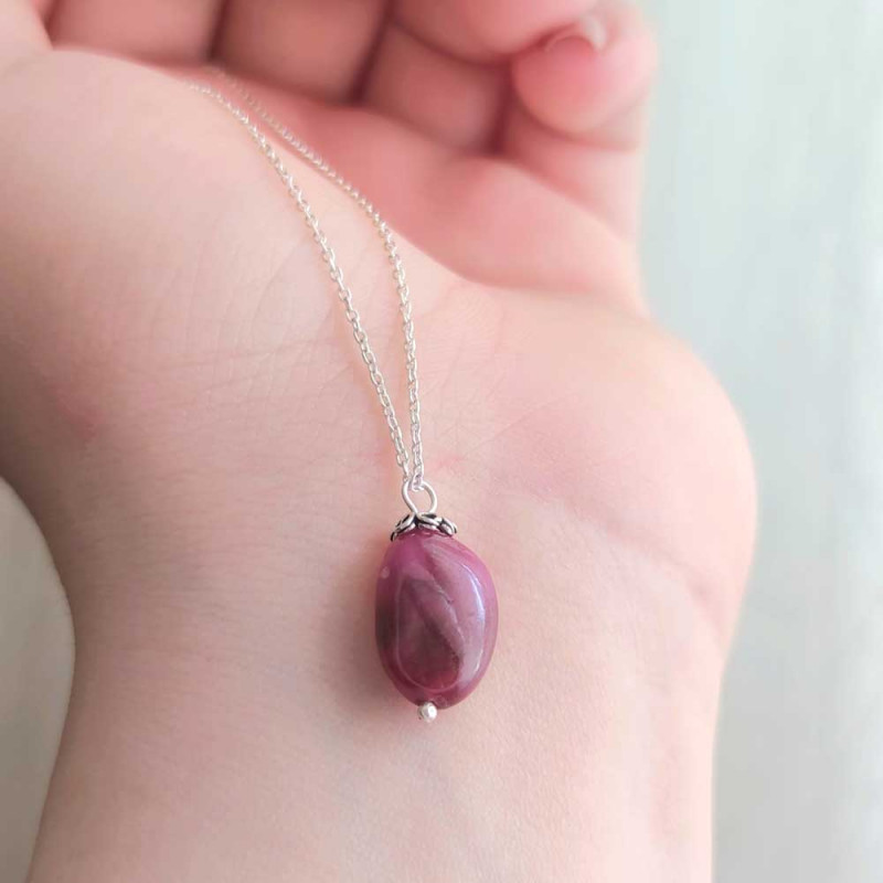 925 Silver Natural Red Ruby Stone Pendant - Natural Shape