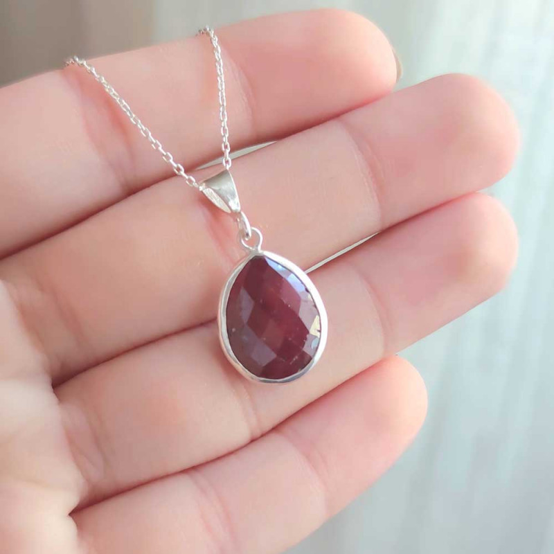 925 Silver Natural Red Ruby Stone Pendant