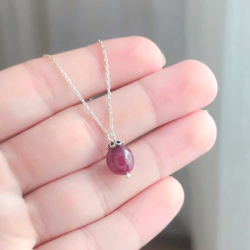 925 Silver Natural Red Ruby Stone Pendant - Natural Shape