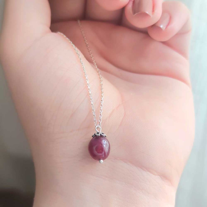 925 Silver Natural Red Ruby Stone Pendant - Natural Shape