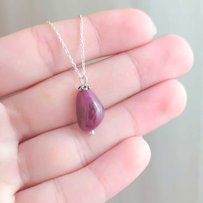 925 Silver Natural Red Ruby Stone Pendant - Natural Shape