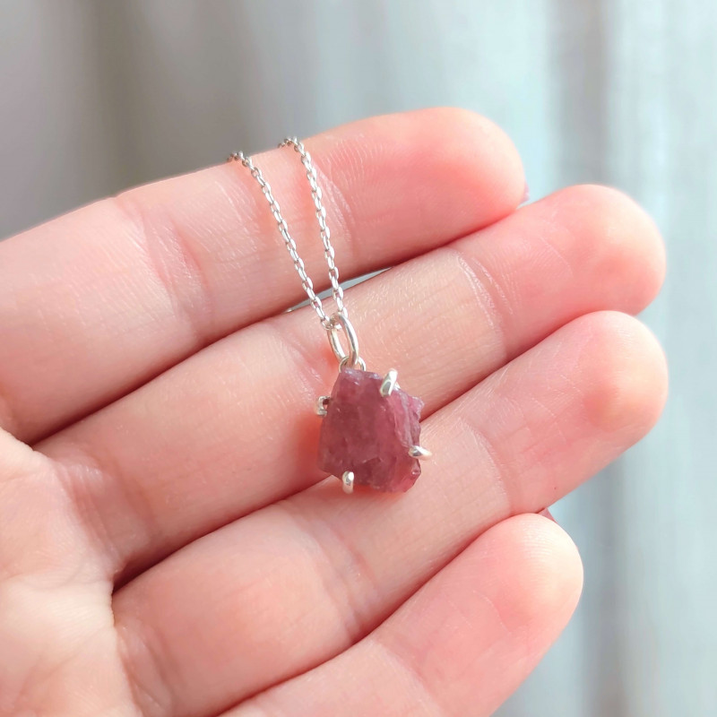 925 Silver Natural Red Ruby Stone Pendant - Raw Shape