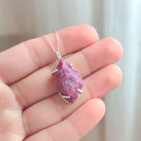 925 Silver Natural Red Ruby Stone Pendant - Raw Shape