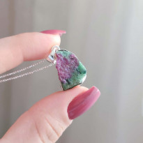 925 Silver Natural Ruby Zoisite Stone Pendant - Raw Shape