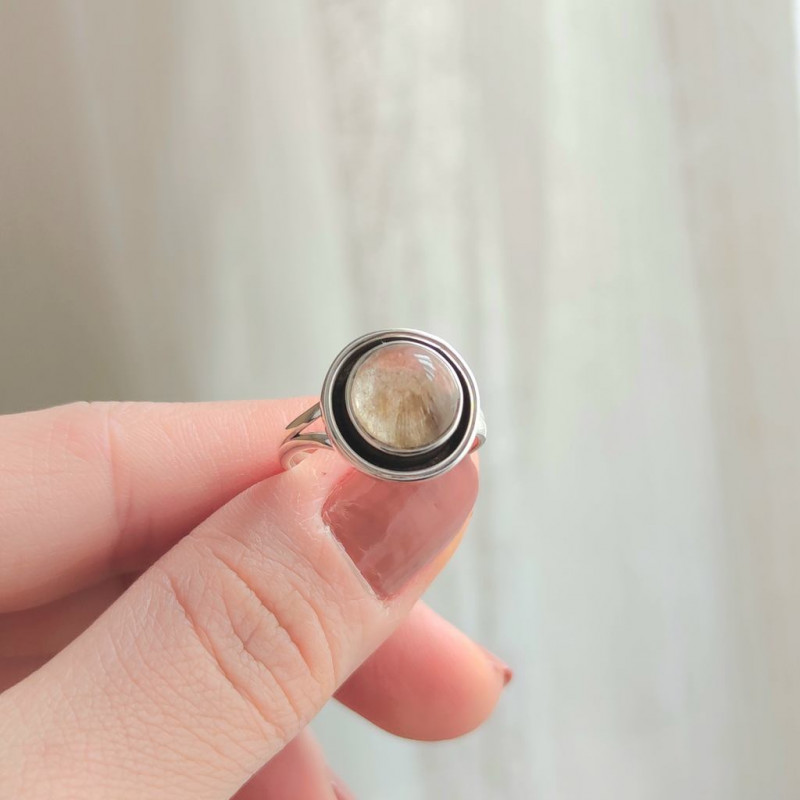 925 Silver Natural Golden Rutilated Quartz Stone Ring