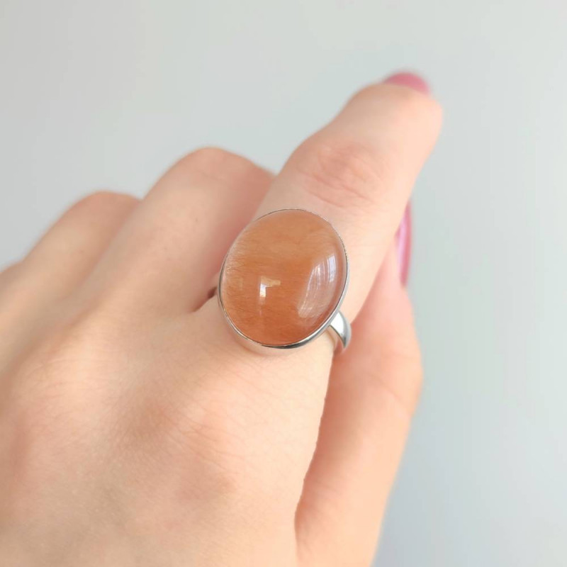 925 Silver Natural Golden Rutilated Quartz Stone Ring