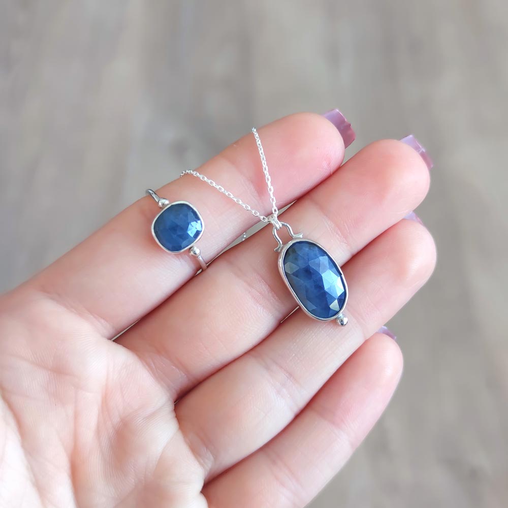 925 Sterling Silver Blue Sapphire stone Set