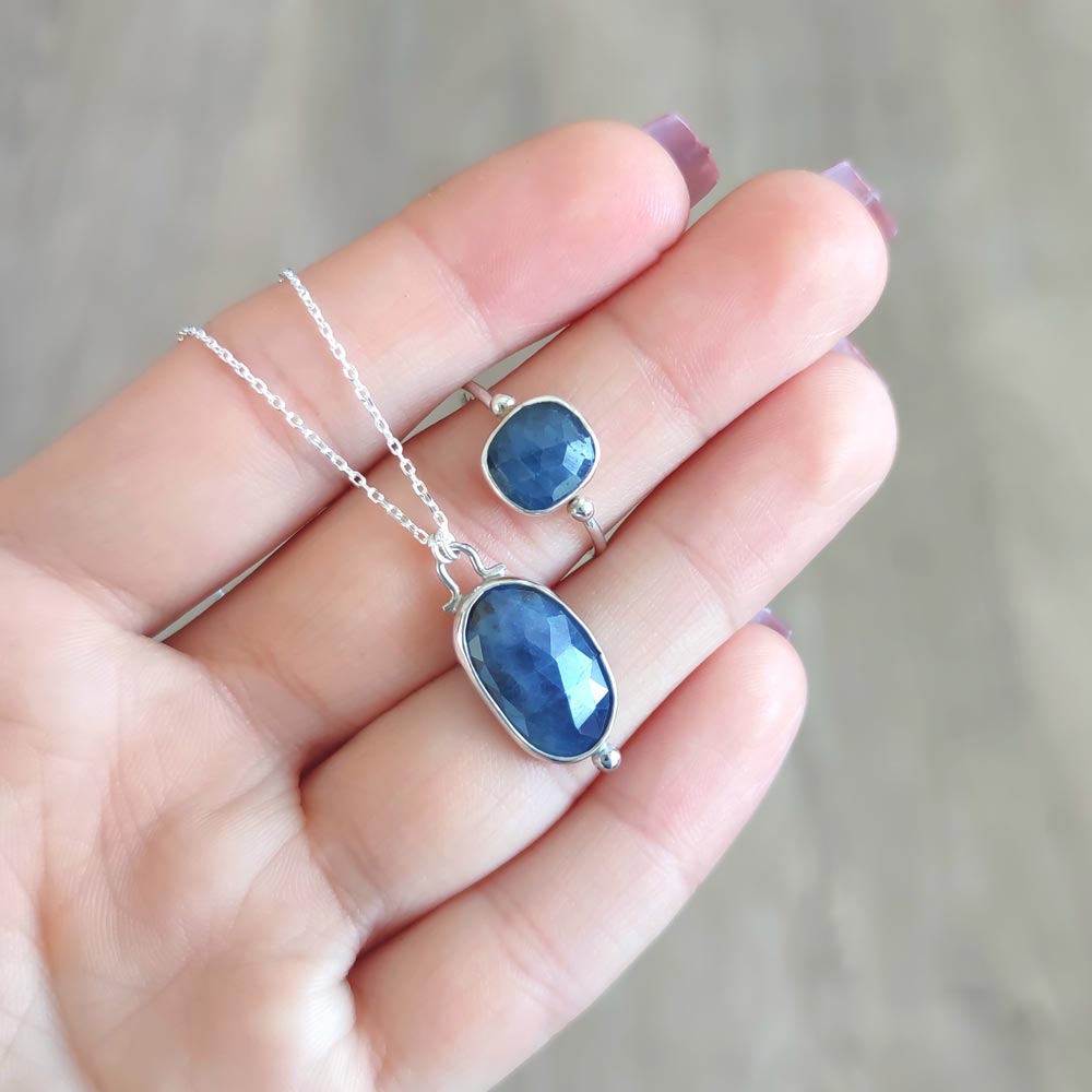 925 Sterling Silver Blue Sapphire stone Set