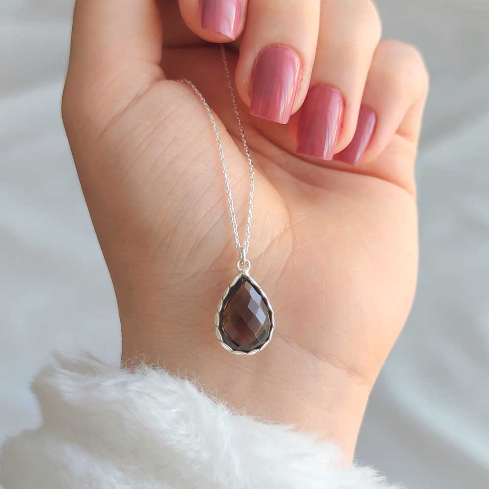 925 Silver Natural Smoky Quartz Stone Pendant - No:1000