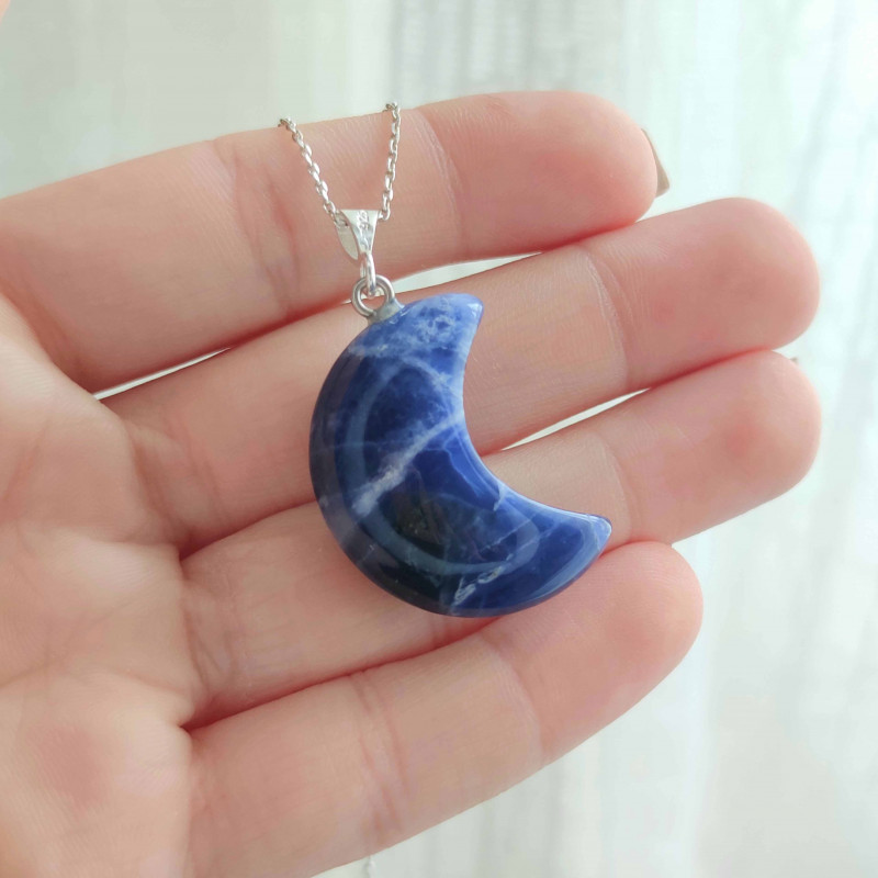 Natural Sodalite Stone Pendant - Crescent Shape