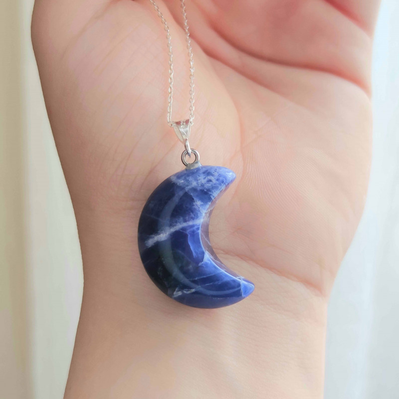 Natural Sodalite Stone Pendant - Crescent Shape