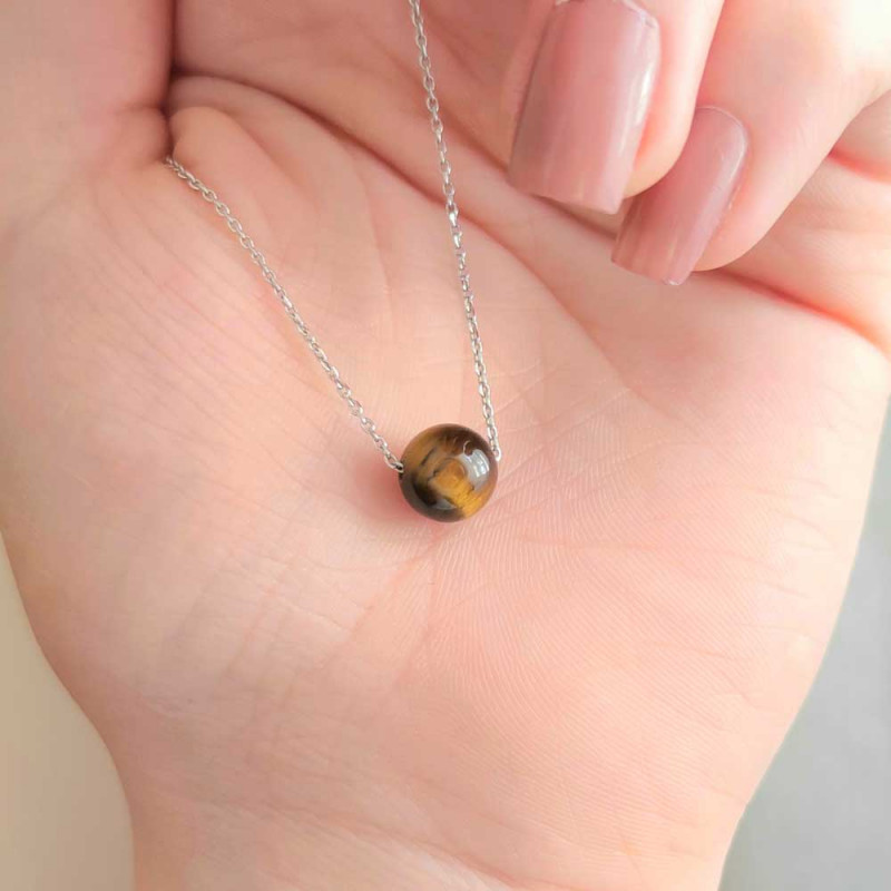 925 Silver Natural Tiger Eye Stone Pendant - Ball