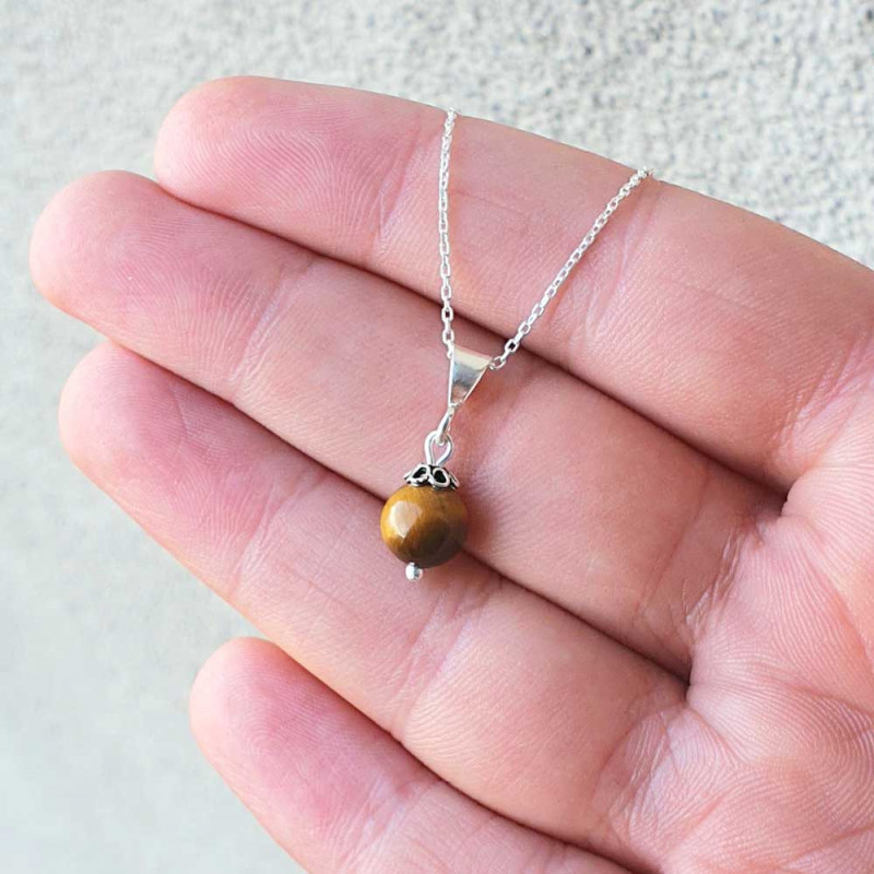 925 Silver Natural Tiger Eye Stone Pendant - Ball