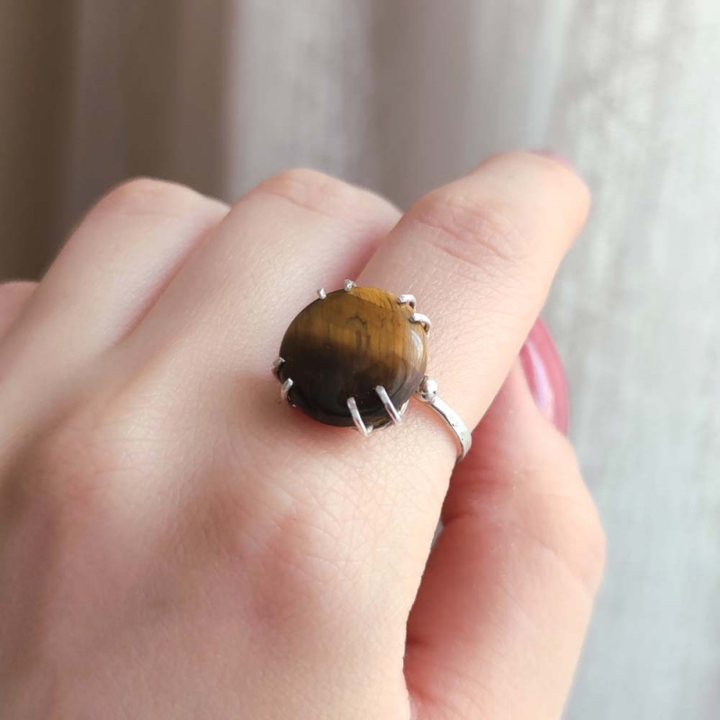 925 Silver Natural Tiger Eye Stone Ring