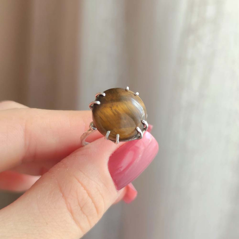 925 Silver Natural Tiger Eye Stone Ring